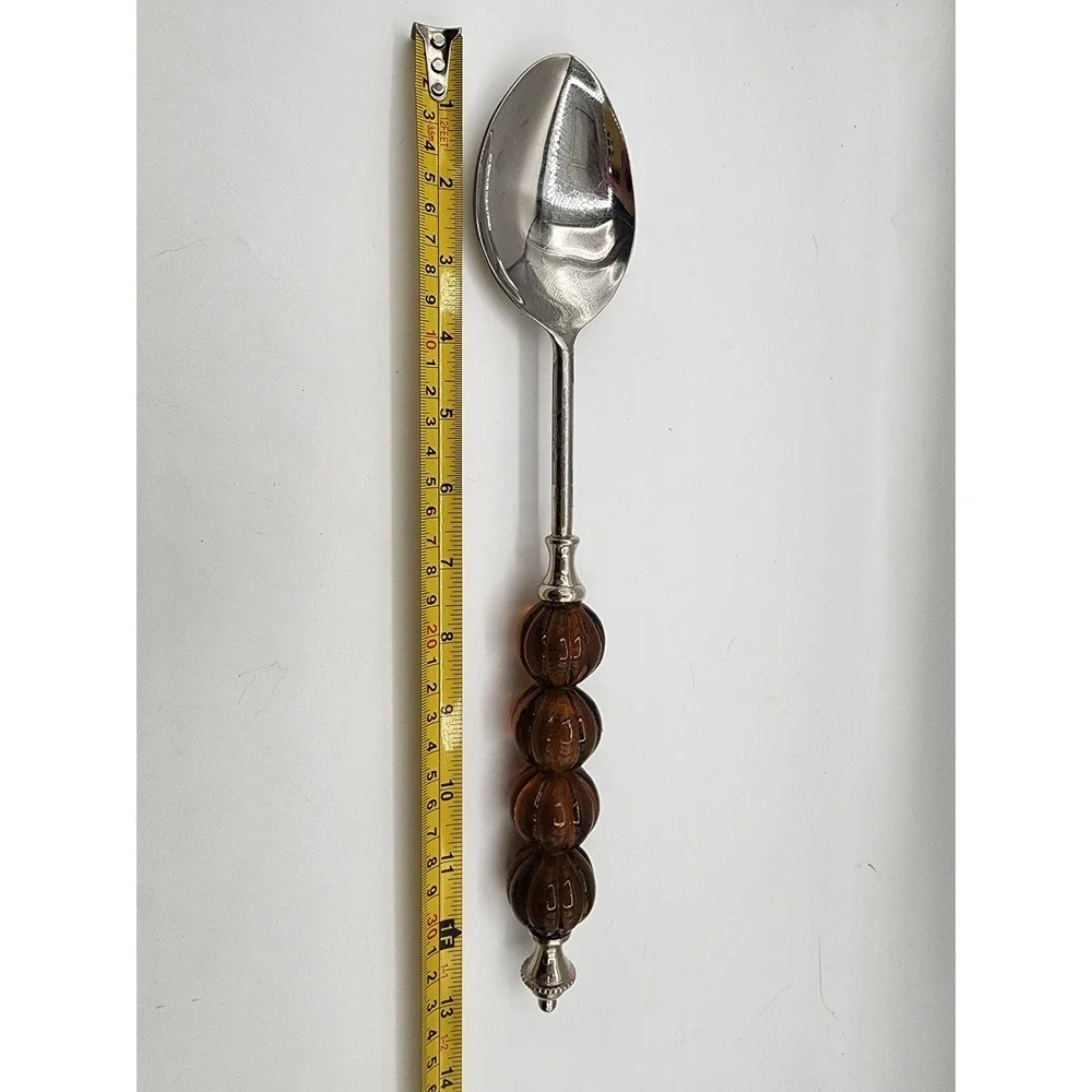 Amber Beaded Handle Stainless Steel Salad Servers Fork & Spoon Set